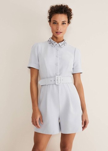 Phase Eight Etta Embelished Collar Playsuit Jumpsuit Blue Canada | HPMKFJ-689